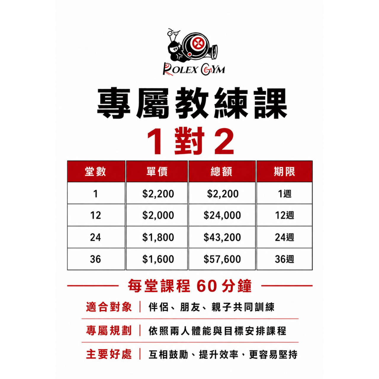 樓擂健身俱樂部 私人教練一對二
