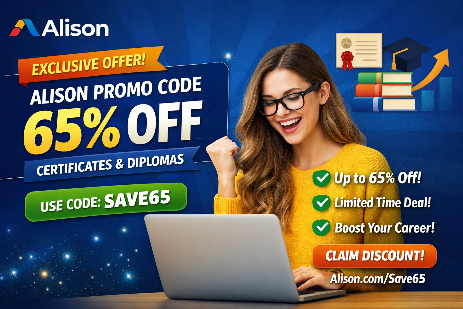Alison Promo Code Get Exclusive 65% Off | On All Courses 2026 Discount Code