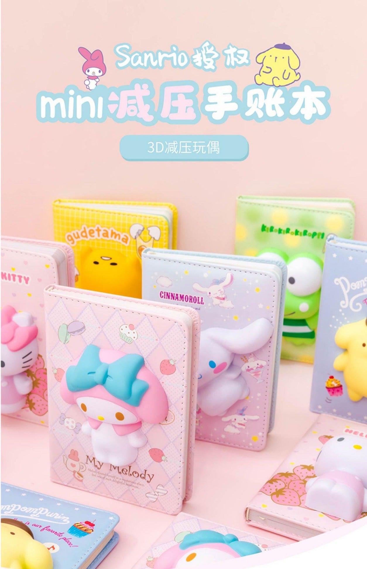KawaiiGiftLand Sanrio Mini Stress Relief PU Toys with Notebook | Hello Kitty My Melod