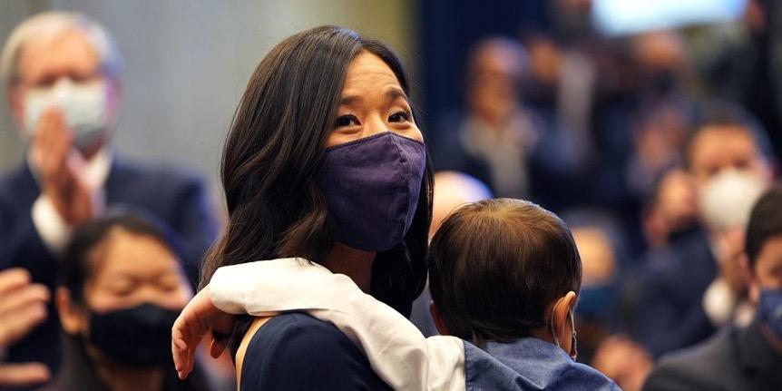 Artemis Huang / 黃琬婷 Michelle Wu, Mayor of Boston, carrying her child in her arms