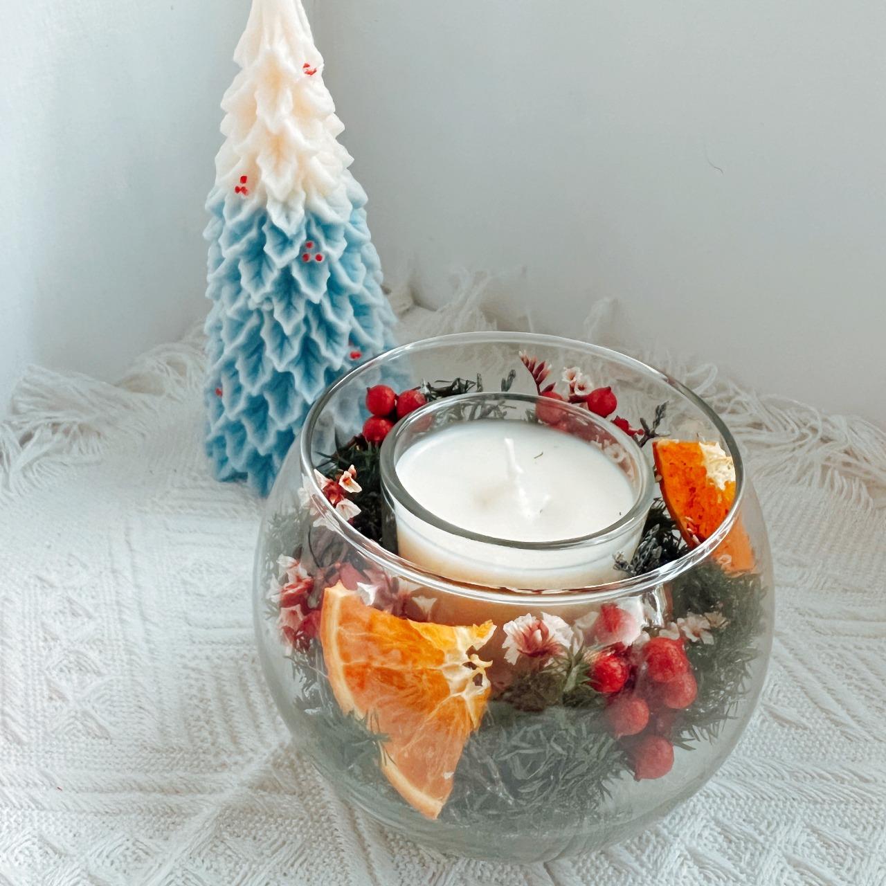 聖誕雪球蠟燭、燭台、玻璃蠟燭、清透蠟燭
