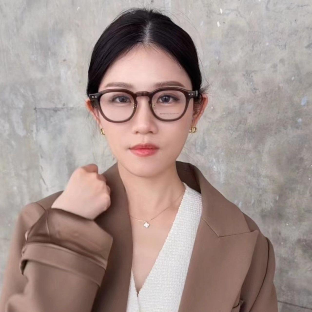 視野星鏡生活坊 熱賣款👑日系復古厚板材鼻托設計光學眼鏡(透明褐色)