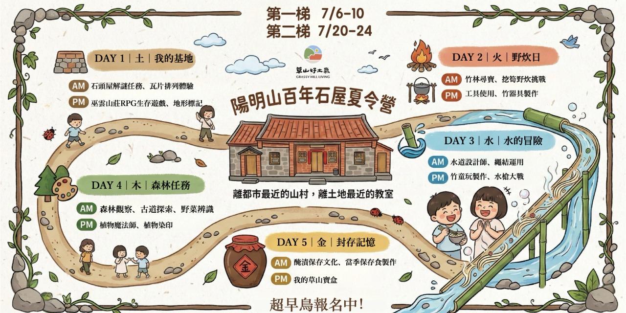 草山好土氣 🏕️ 2026 陽明山百年石屋夏令營｜7月兩梯次報名中