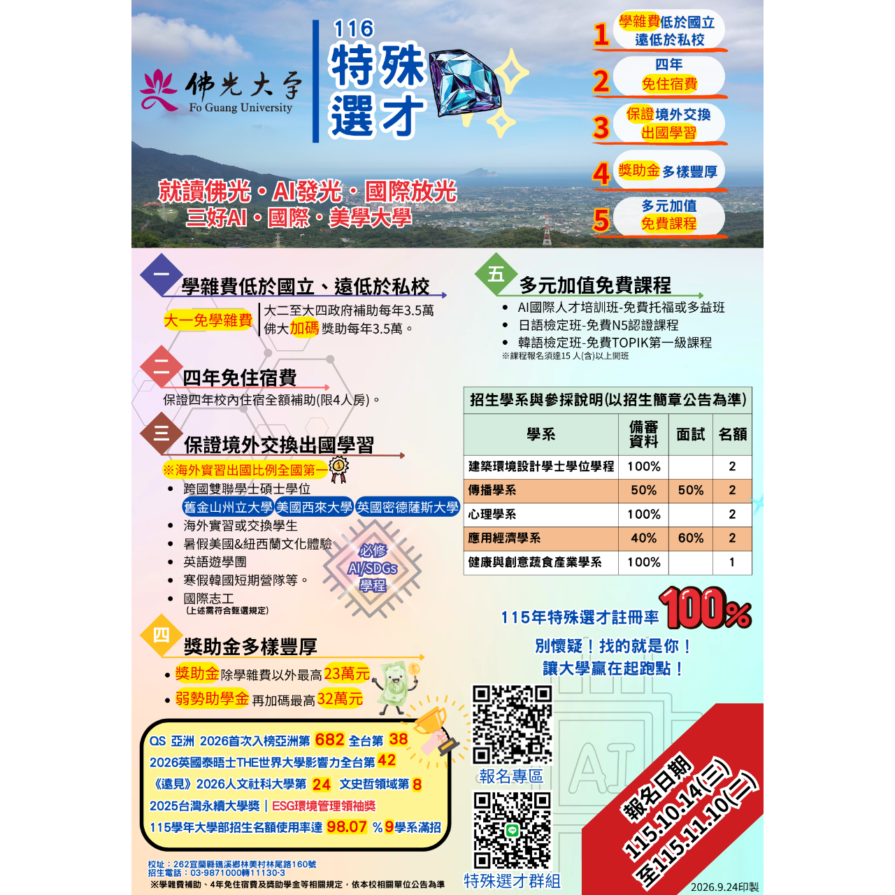 佛光大學就學諮詢 116學年度,特殊選才,升大學,佛光大學