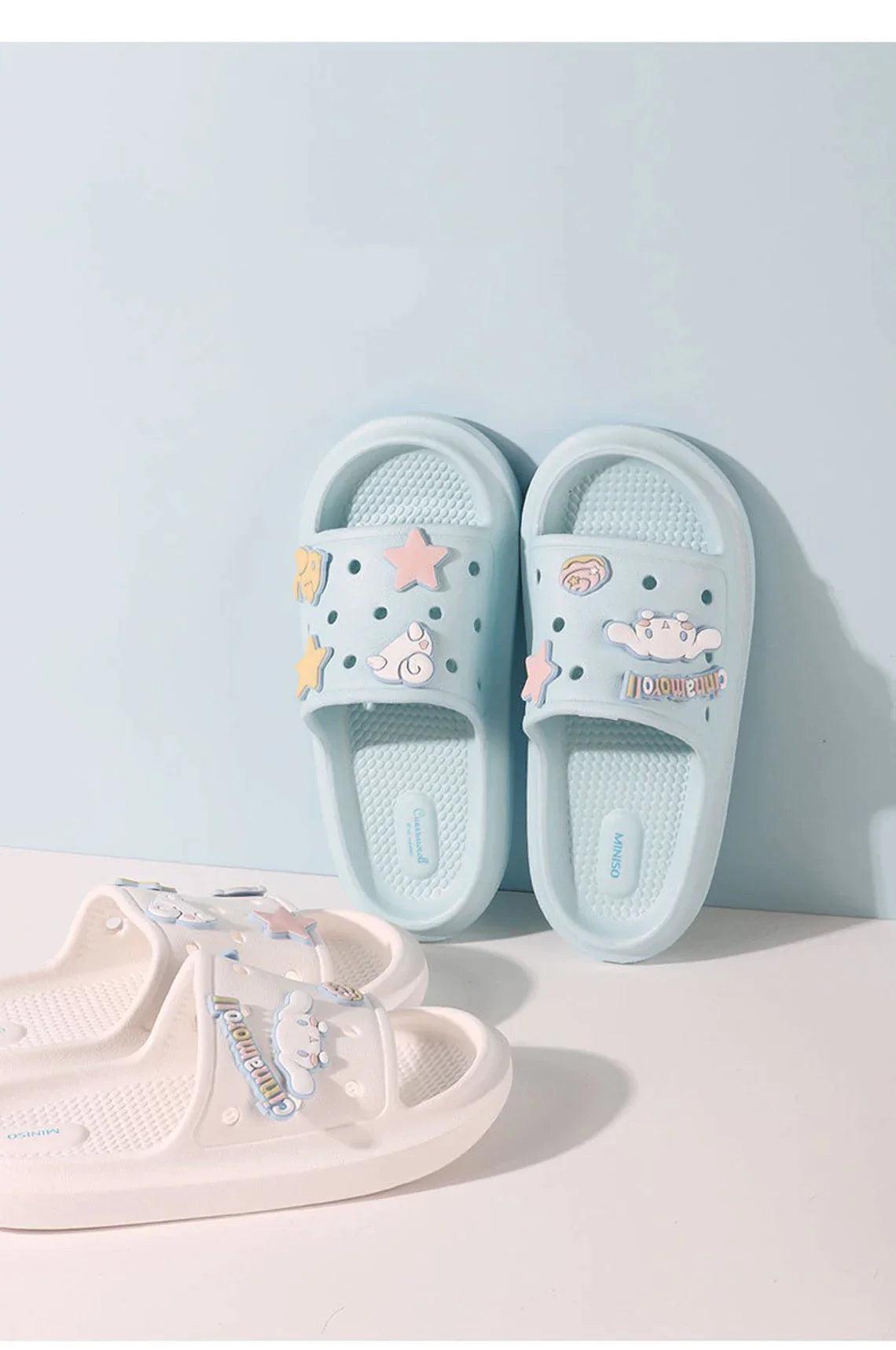 KawaiiGiftLand Sanrio x Miniso Cinnamoroll Blue and White DIY Female Slippers