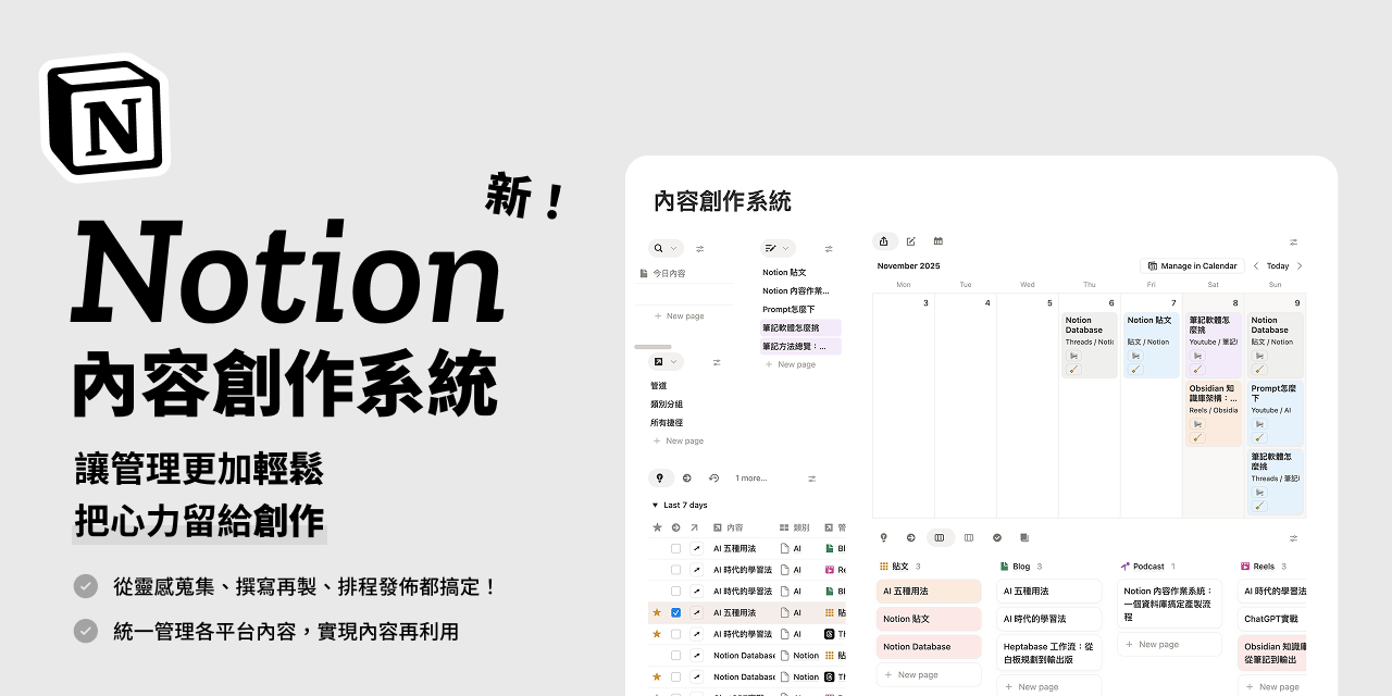 【 Notion 模板 】內容創作系統