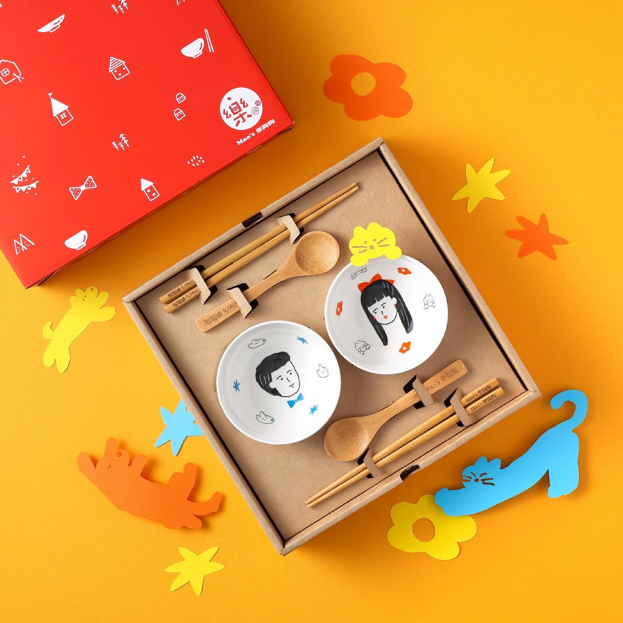 Mao's樂陶陶 愛貓狗的我們 雙碗湯筷禮盒組