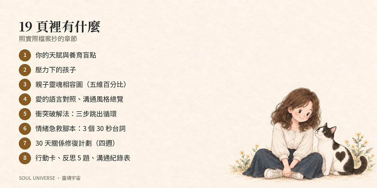 靈魂關係報告・親子 PRO 版｜19 頁，相容五維圖與 30 天修復計劃