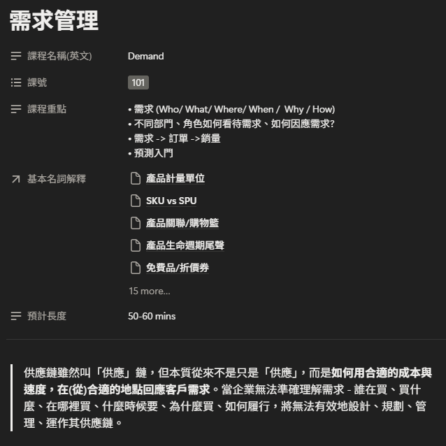 供應鏈分析課程資料庫