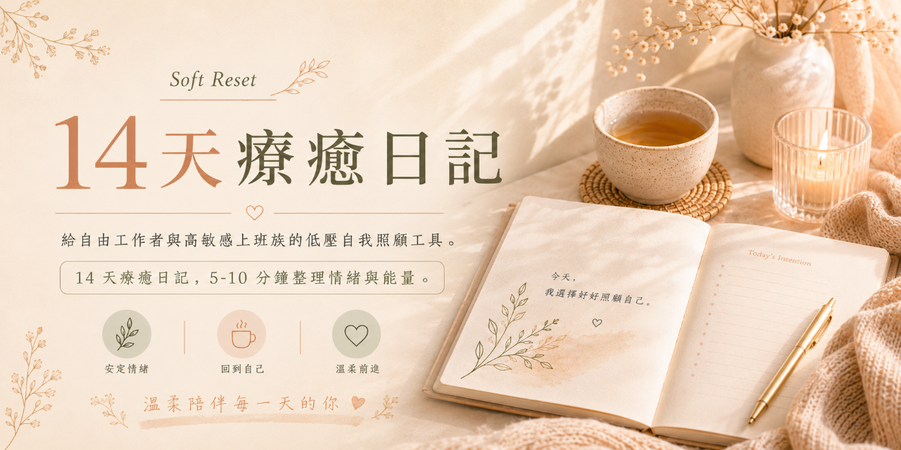Soft Reset 14 天療癒日記｜給疲憊與內耗者的低壓自我照顧工具