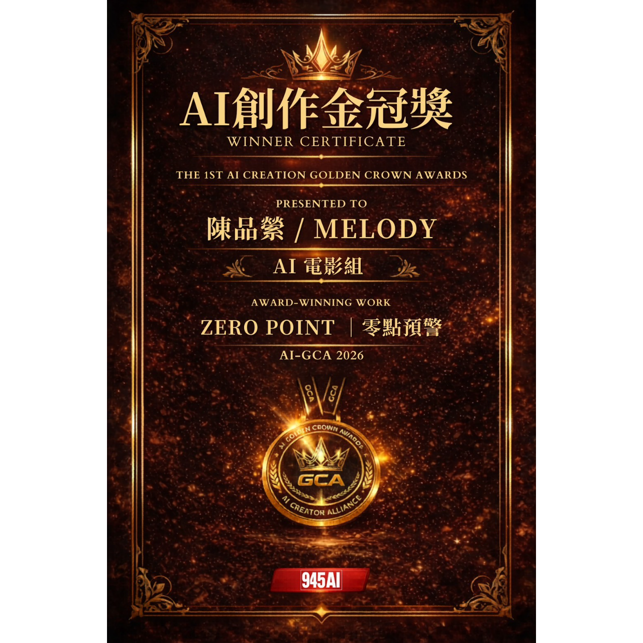 陳品縈 Melody│AI內容煉金師 第一屆AI創作金冠獎【電影組】得主 ZERO POINT 零點預警